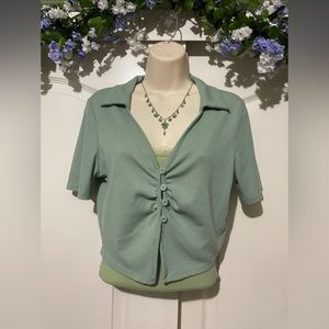 Sage Green Cropped Button Up